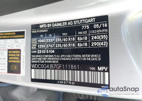 2016 Mercedes-Benz Glc 300 из США, поврежденный, VIN WDC0G4JB7GF111861